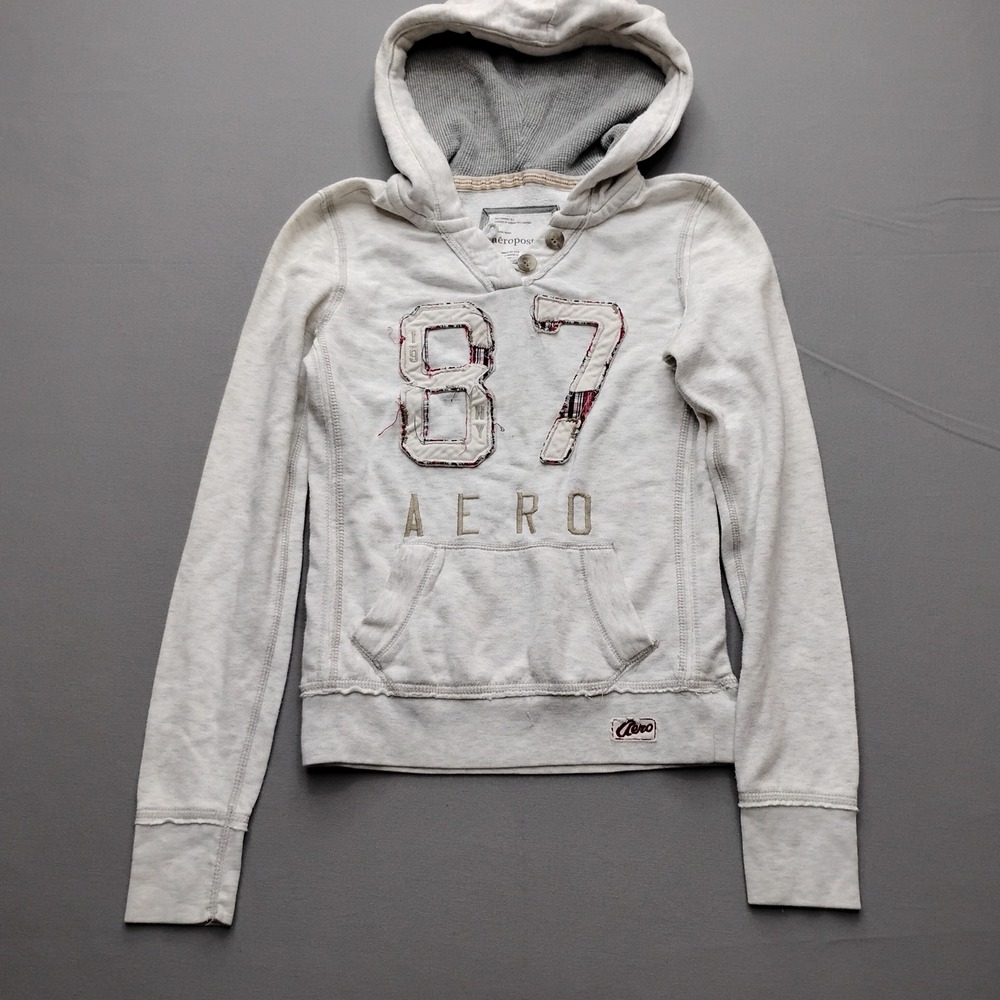 Aeropostale Womens 87 Aero Graphic Hoodie Gray XS